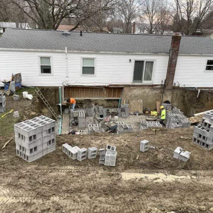 Construction site with cinder blocks