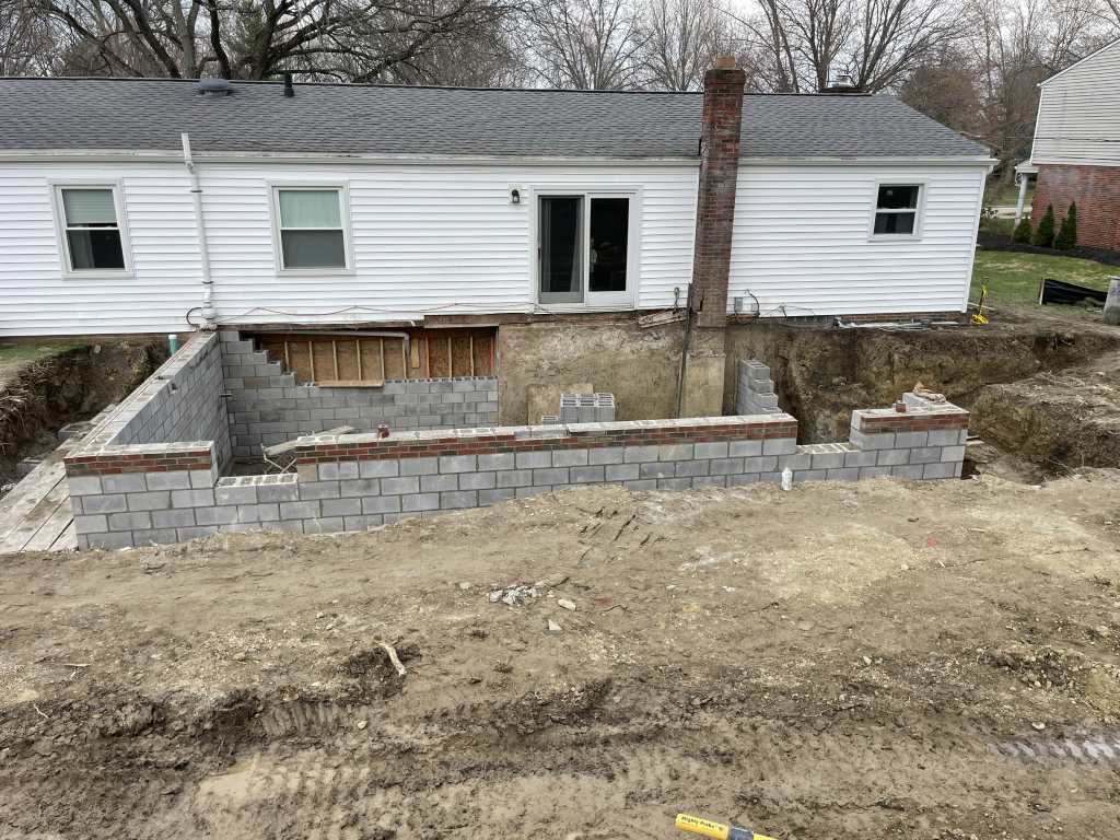 Foundation walls under construction outdoors