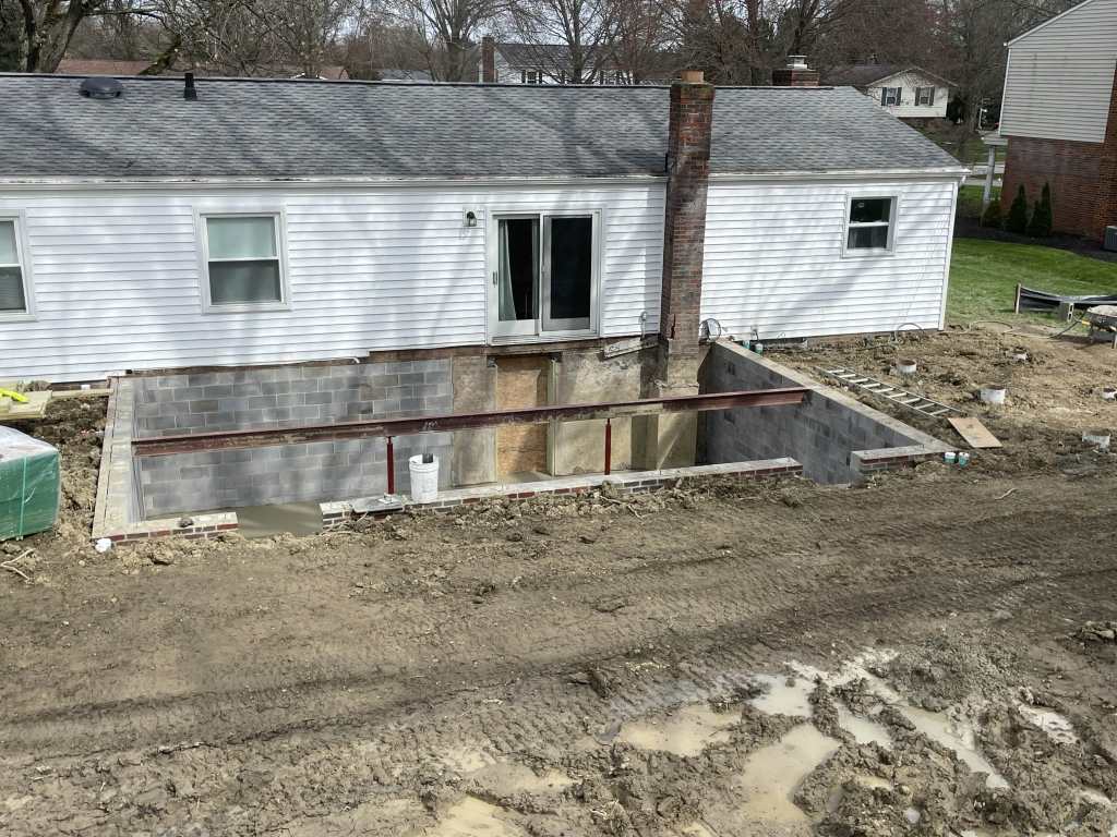 Construction site with foundation excavation.