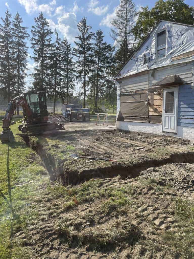 Excavation near a house foundation