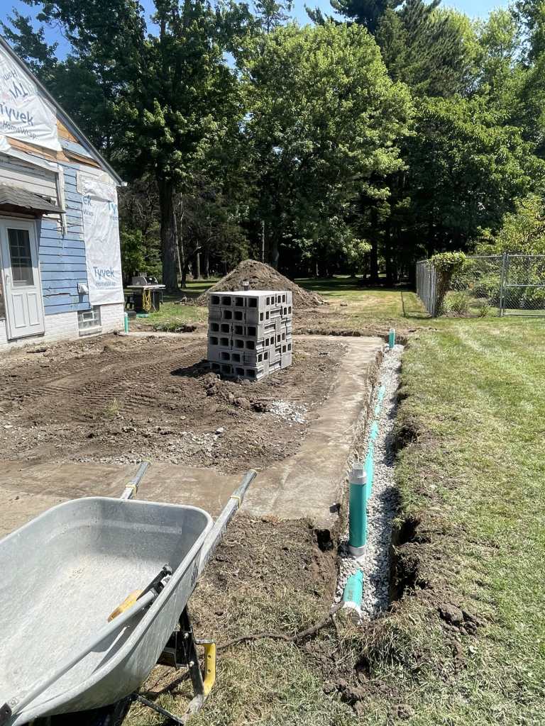 Construction site with blocks and tools