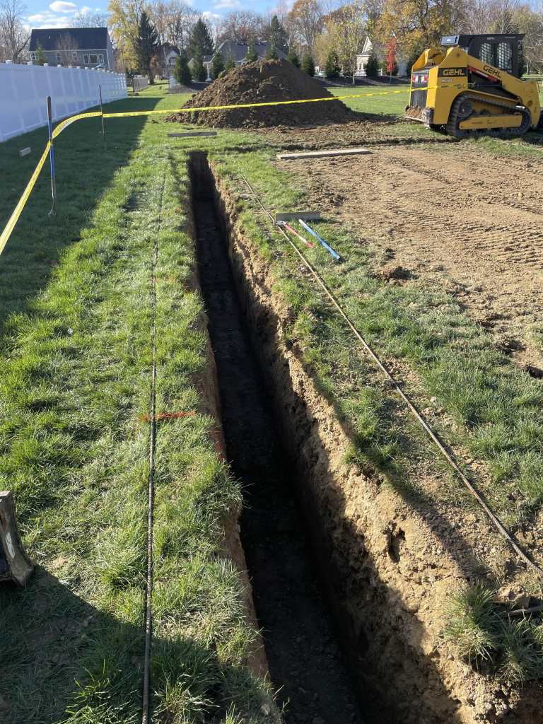 Excavated trench for foundation work.