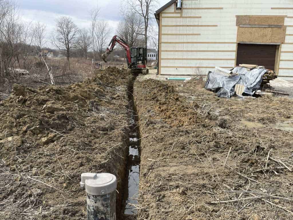 Excavation site near a building