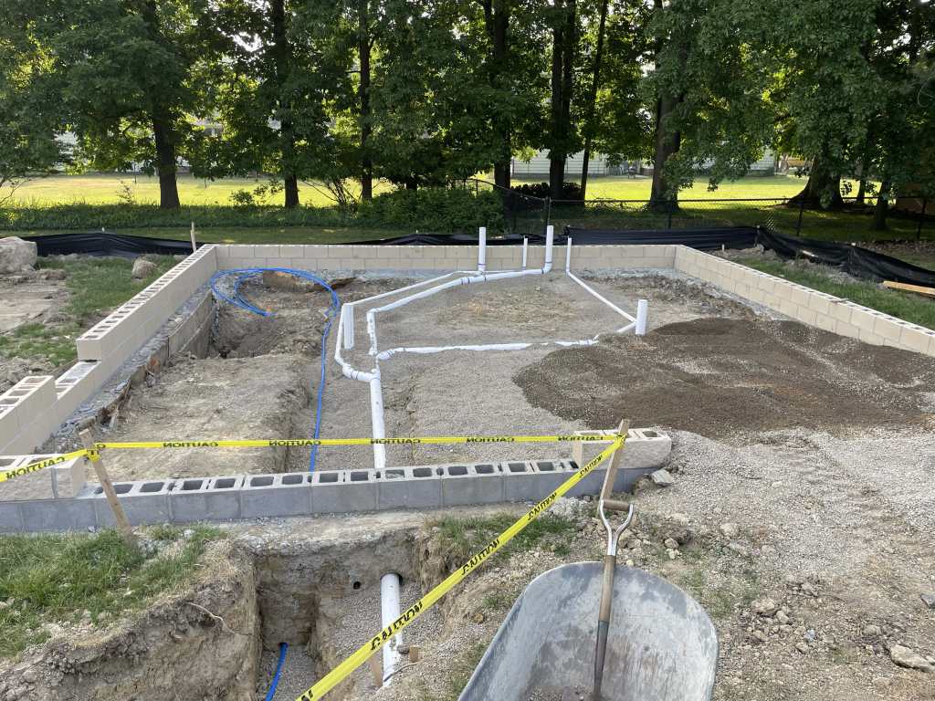 Construction site with plumbing installation