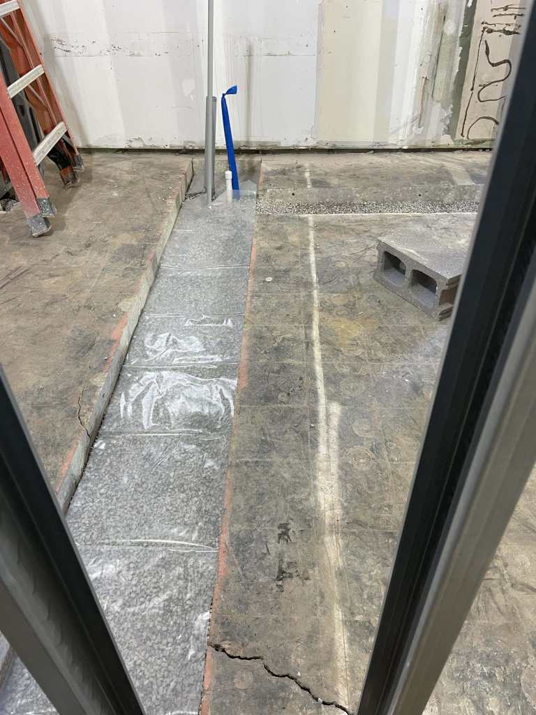 Construction site with exposed flooring