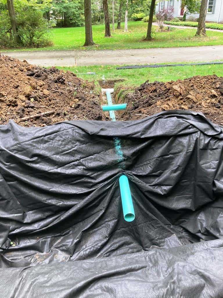 Trench with drainage pipe installation