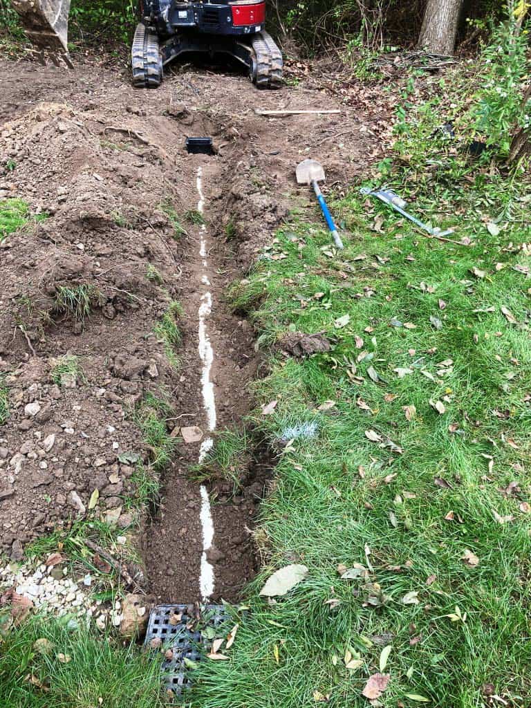Excavated trench for drainage system